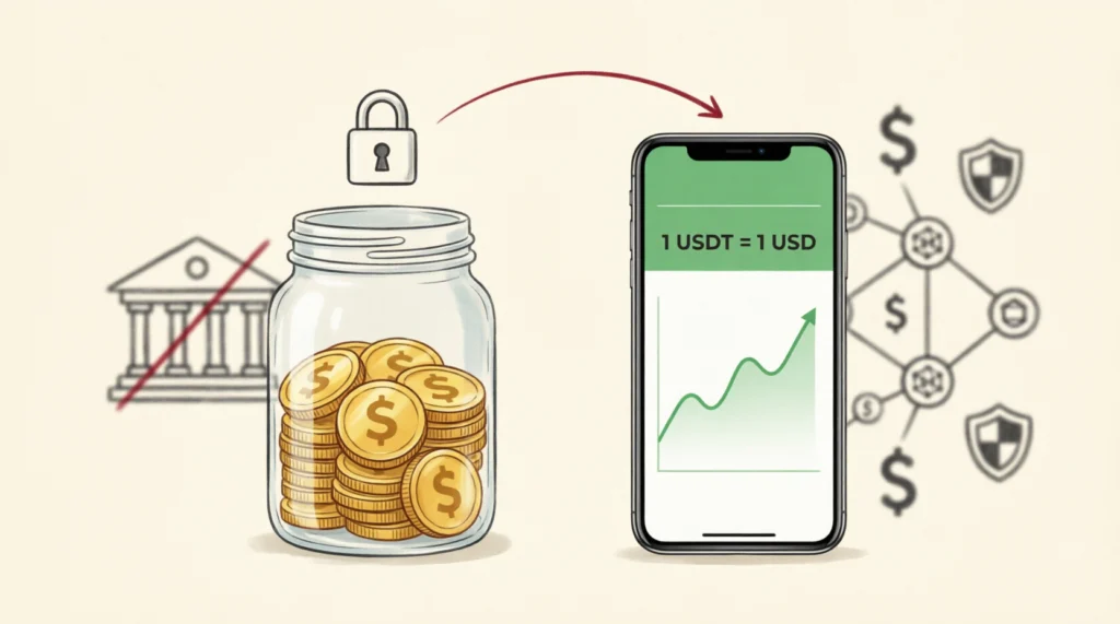 Стейблкоины как способ хранить доллары без банка: USDT и USDC с привязкой 1:1, доходность 5–9% и защита средств в некастодиальном кошельке